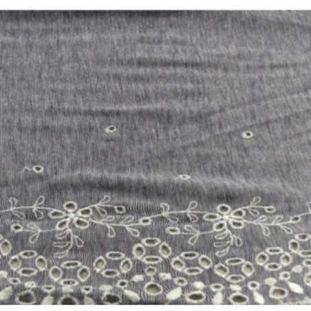 BRODERIE BLEU sur jersey de coton 14 cm /hauteur de broderie 7 cm brodé blanc