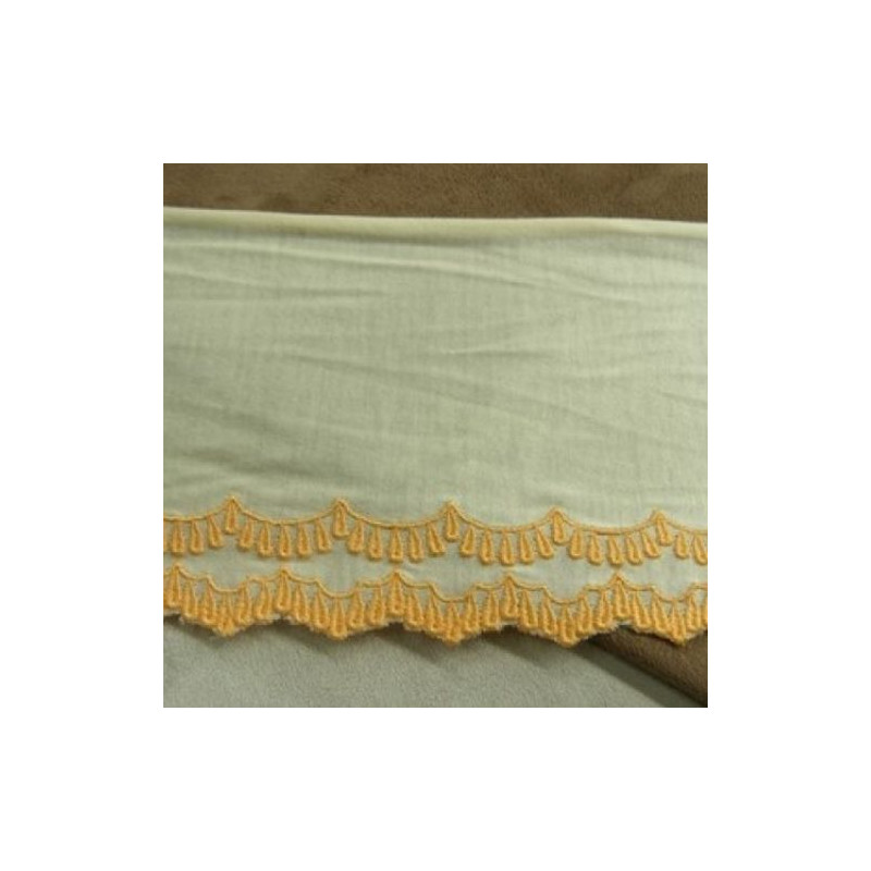BRODERIE ECRU SUR JERSEY DE COTON ORANGE LARGEUR 13 cm / hauteur de broderie 3,5 cm