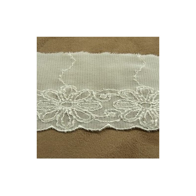 BRODERIE COTON FINE sur maille en relief ivoire 6 cm / hauteur de broderie 3 cm