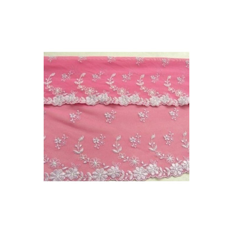 BRODERIE COTON rose fuschia en lurex argent 32 cm