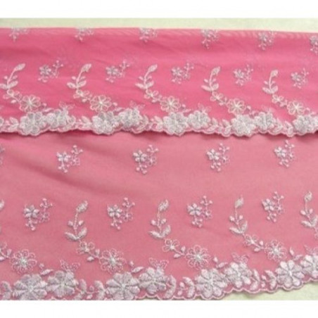 BRODERIE COTON rose fuschia en lurex argent 32 cm