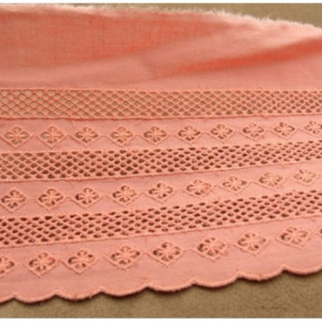 broderie coton rose / saumon 14 cm hauteur de broderie /8 cm
