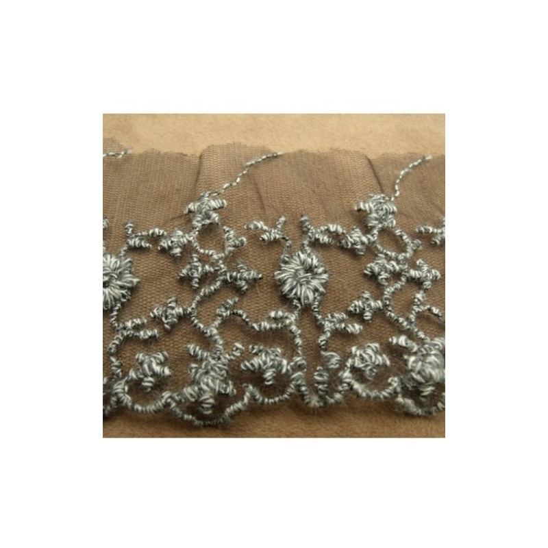 broderie sur tulle noir et broderie gris 6 cm