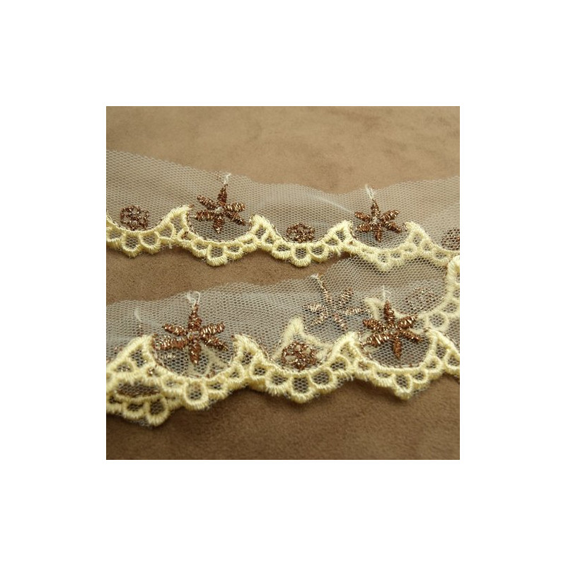 broderie beige et marron avec lurex 3 cm