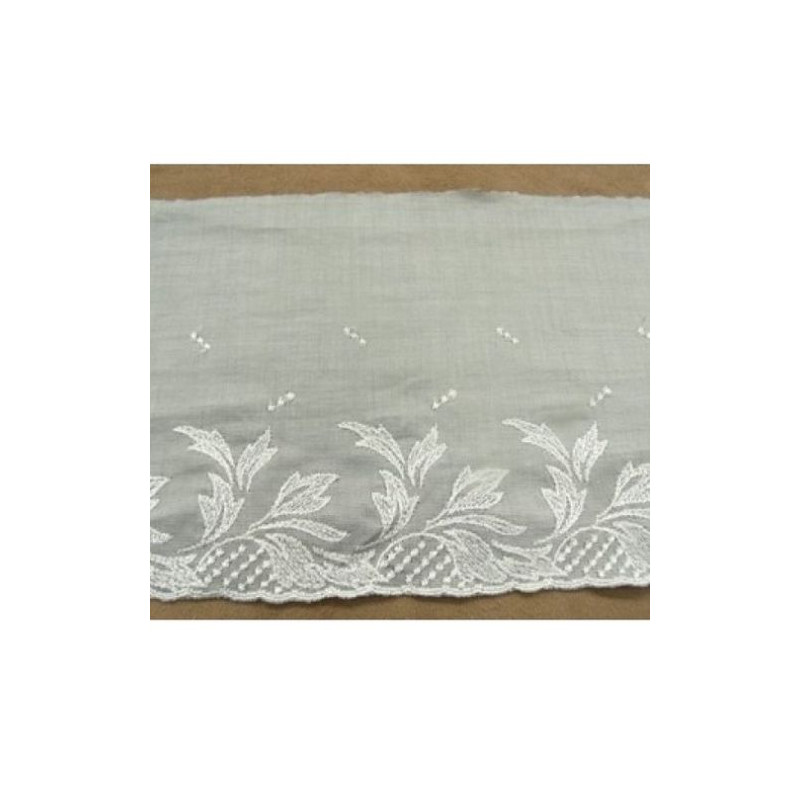 BRODERIE coton bleu et gris 15 cm /hauteur de broderie 5 cm