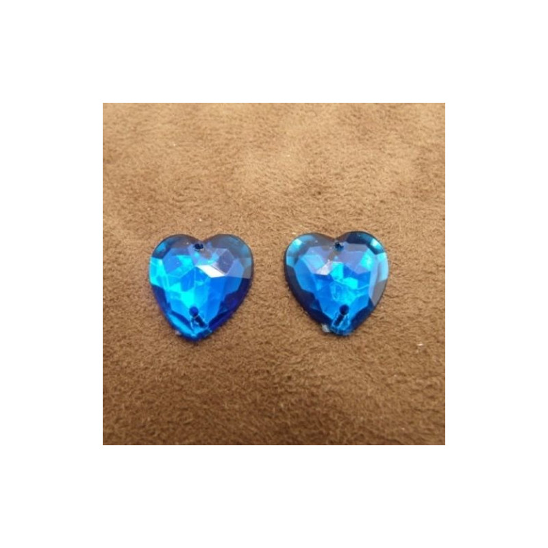 Déstockage – Strass Coeur Bleu 17 mm à coudre – Lot 10, 20, 50