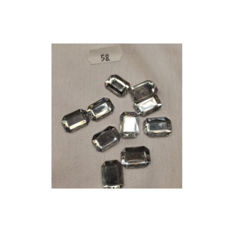 LOT DE 10 Strass Acrylique Hexagonal Crystal Argent 18 mm x 13 mm
