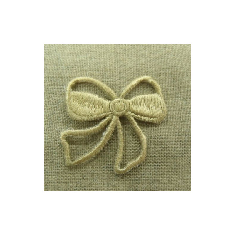 écusson à coudre nœud beige papillon  largeur 3,5cm sur hauteur 3cm