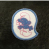 écusson thermocollant- motif: STROUMPH: bleu- rose sur fond blanc , largeur 4cm sur hauteur 5cm