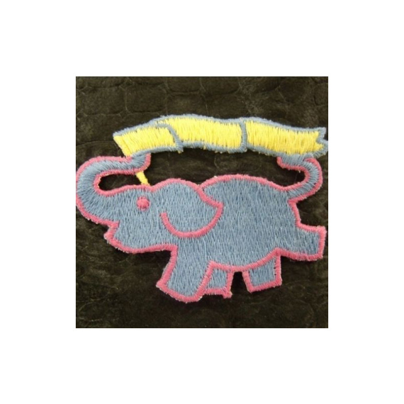 écusson thermocollant motif: ELEPHANT rose bleu et jaune largeur 6cm sur hauteur 5cm