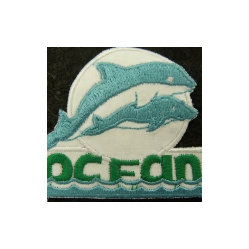écusson thermocollant motif DAUPHIN  OCEAN vert largeur 5 cm / hauteur 6,5 cm