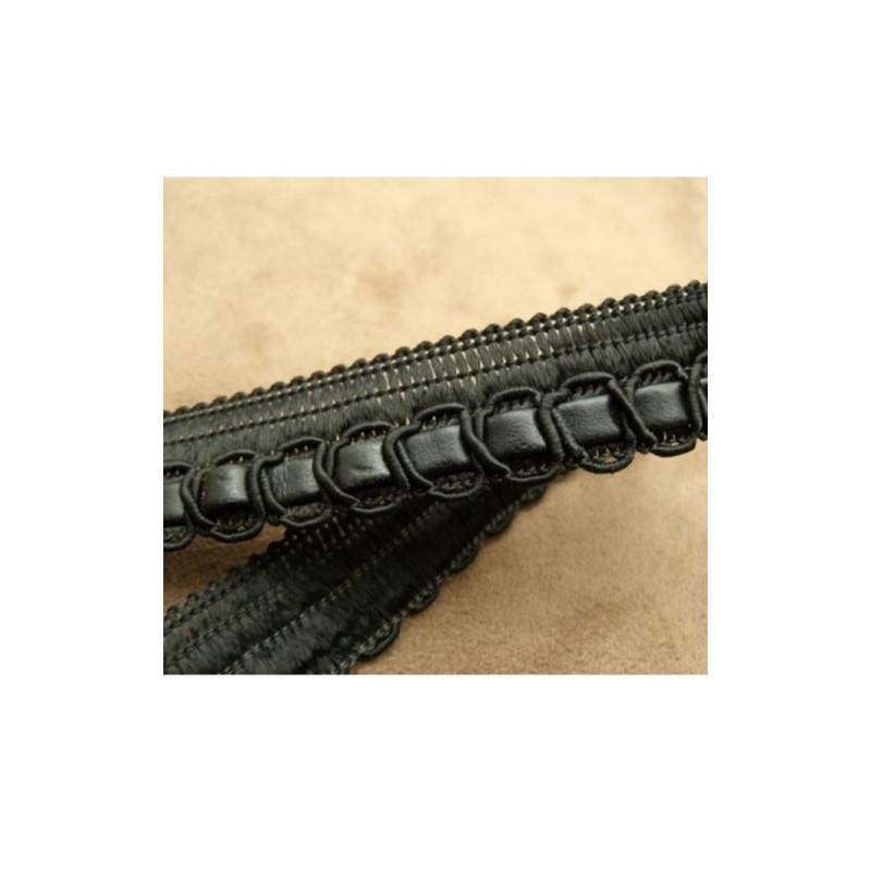 Ruban Simili Cuir /  Skai Traversant Noir 20 mm