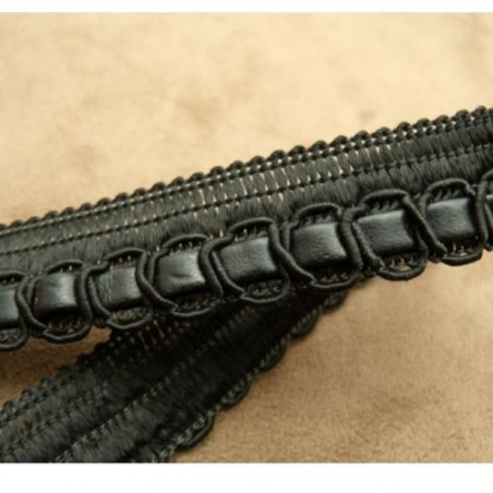 Ruban Simili Cuir /  Skai Traversant Noir 20 mm