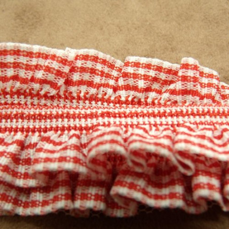 ruban  plissé froncé elastique et coton vichy rouge et blanc 40 mm