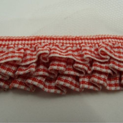 ruban  plissé froncé elastique et coton vichy rouge et blanc 40 mm