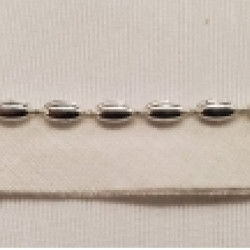 ruban passepoil perlé monté sur base coton blanc grain de riz argent 10 mm