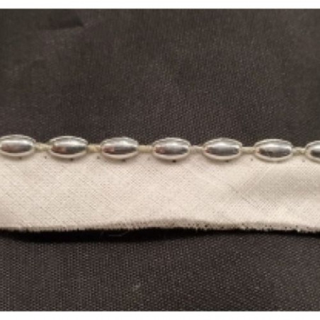ruban passepoil perlé monté sur base coton blanc grain de riz argent 10 mm