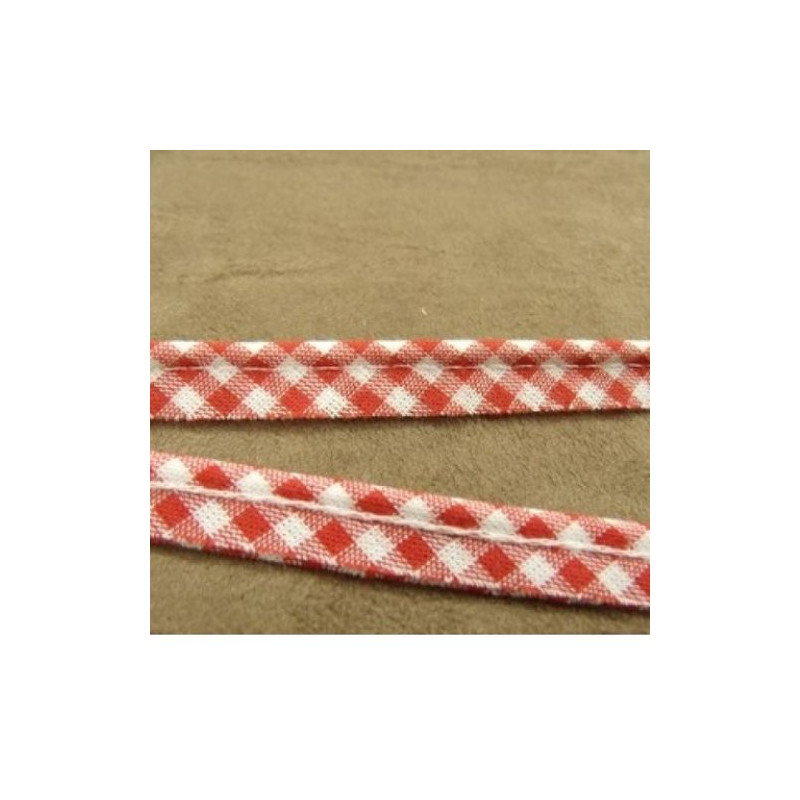 RUBAN / BIAIS PASSEPOIL VICHY COTON  ROUGE & BLANC 10 mm