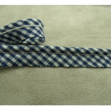 RUBAN / BIAIS PASSEPOIL  VICHY COTON BLEU ET BLANC 10 mm