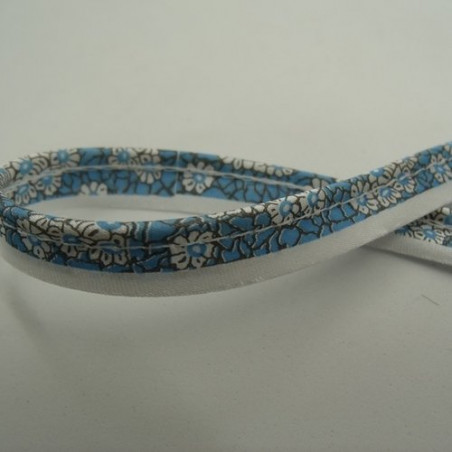 ruban passepoil imprimé satin bleu 10 mm