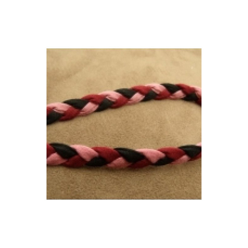 cordon tressé lainage noir et bordeaux 10 mm
