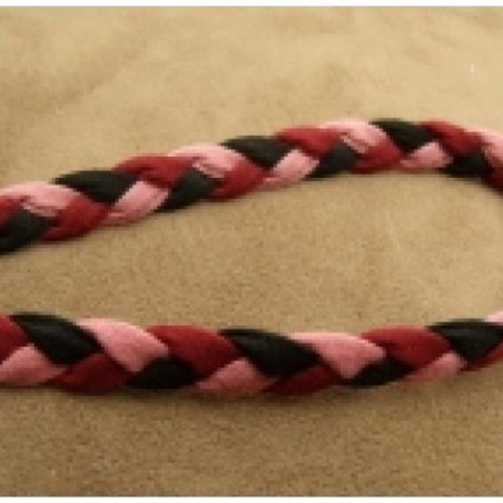 cordon tressé lainage noir et bordeaux 10 mm
