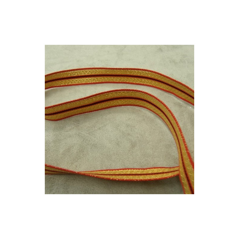 RUBAN MILITAIRE  ROUGE ET OR LUREX 18 mm