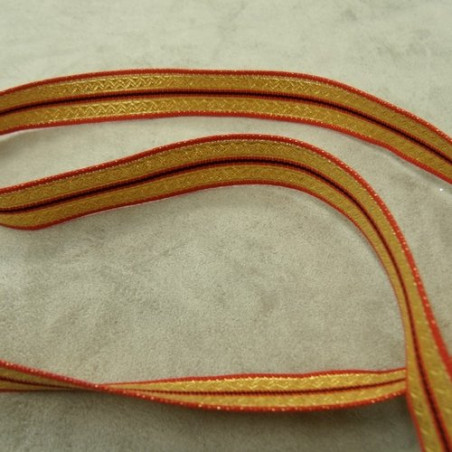 RUBAN MILITAIRE  ROUGE ET OR LUREX 18 mm
