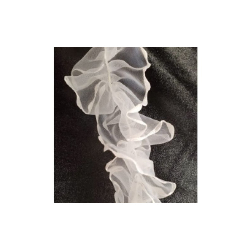 Ruban Organza Froncé Avec Liseré Extrémité Blanc Satiné 50 mm