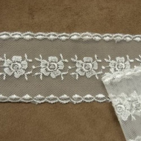 Ruban Brodé Sur Tulle Blanc 55 MM