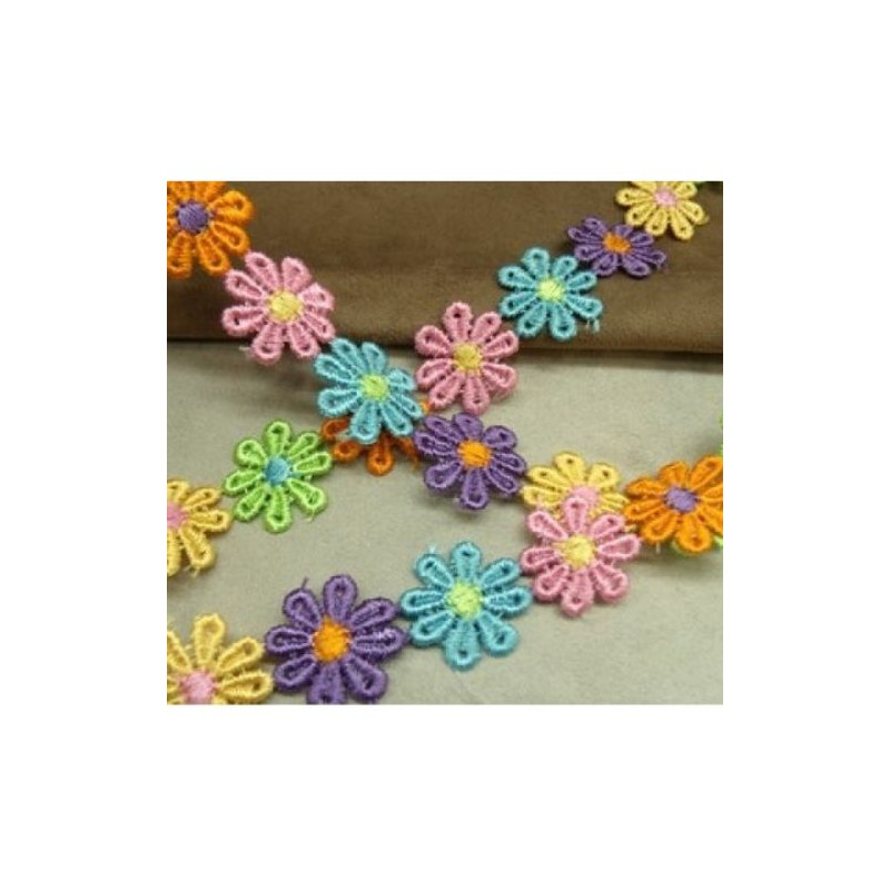 Ruban Brodé à Fleurs Multicolore 25 mm