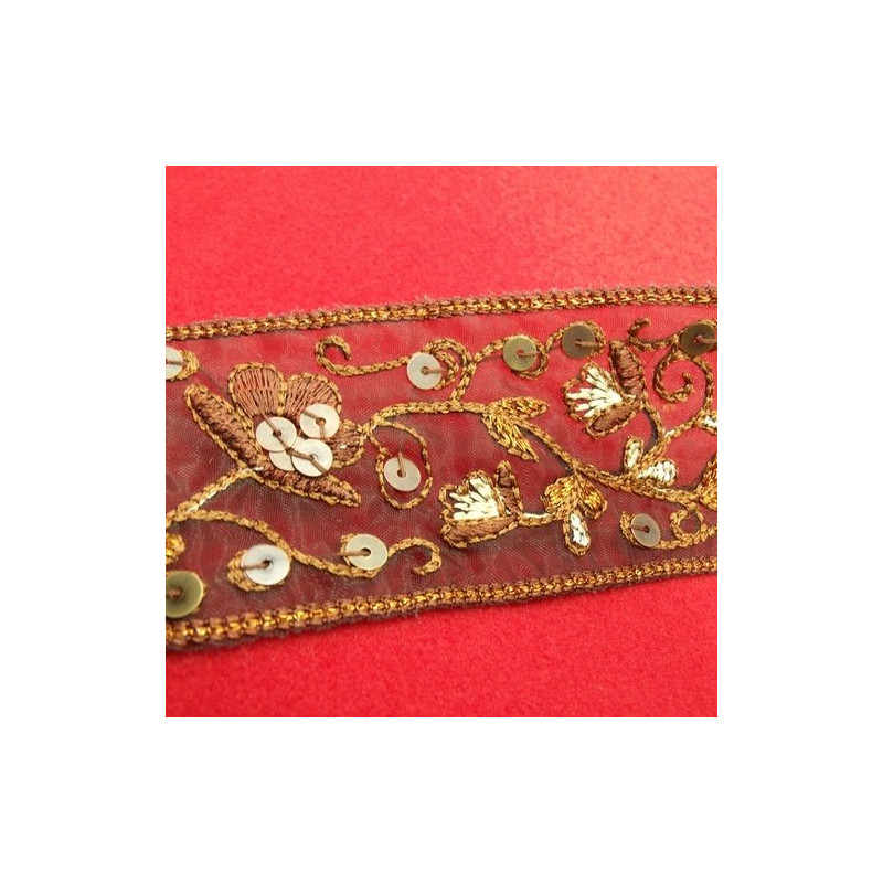 Ruban Brodé Avec Organza Marron 60 mm
