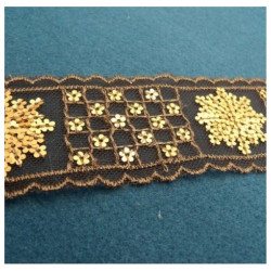 Ruban Pailleté Polyester Scintillent  Noir Sur Mat Or 40 mm