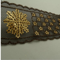 Ruban Pailleté Polyester Scintillent  Noir Sur Mat Or 40 mm