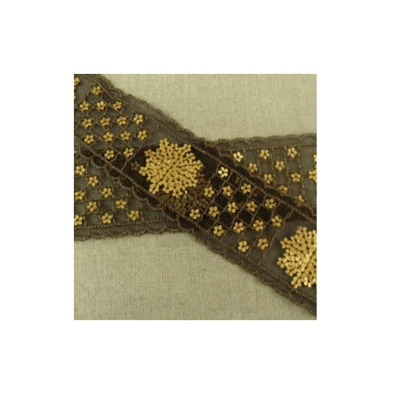 Ruban Pailleté Polyester Scintillent  Noir Sur Mat Or 40 mm