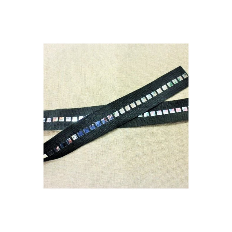 Ruban Polyester Pailleté Scintillante Petit Miroir noir 25 mm