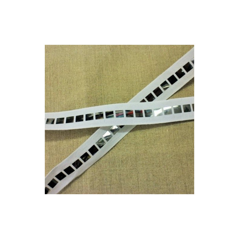 Ruban Polyester Pailleté Scintillante Miroir Blanc 25 mm