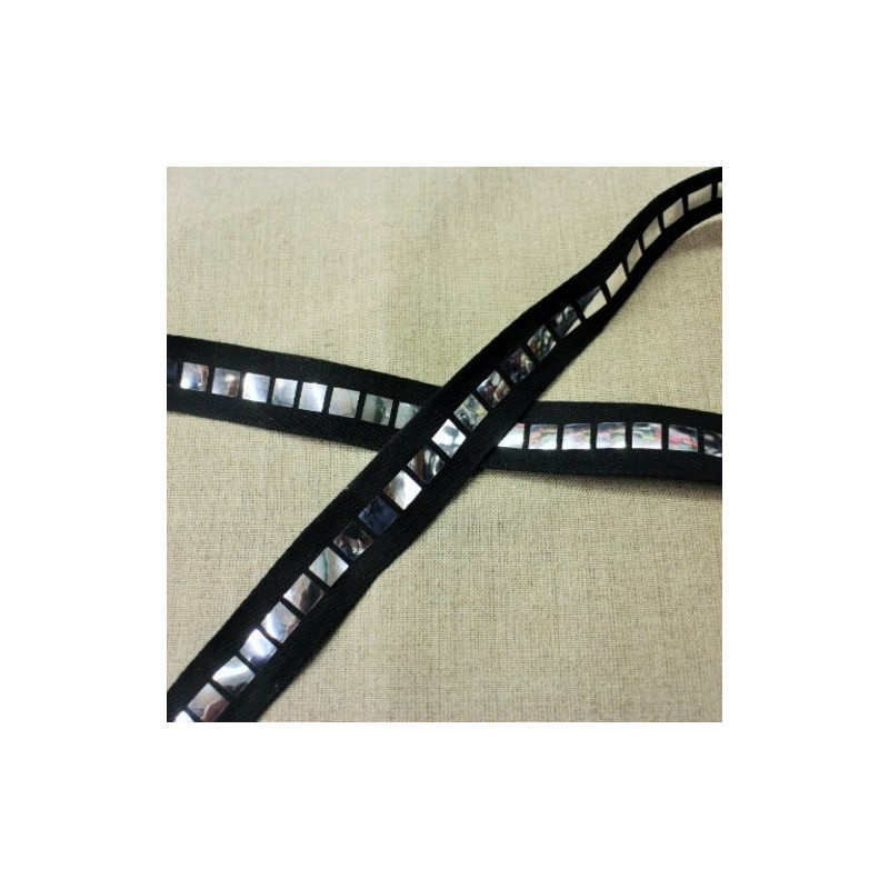 Ruban Polyester Pailleté Scintillante Grand Miroir Noir 25 mm