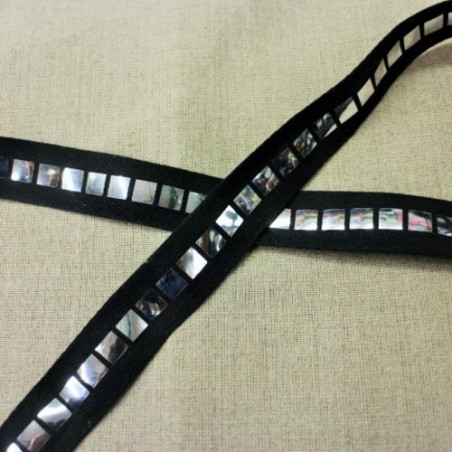 Ruban Polyester Pailleté Scintillante Grand Miroir Noir 25 mm