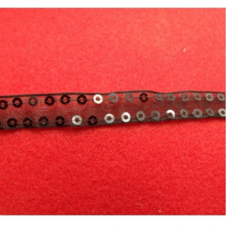 Ruban Pailleté Scintillante Noir Sur Organza 10 mm