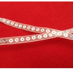 Ruban Pailleté Scintillante Blanc Sur Organza 7 mm