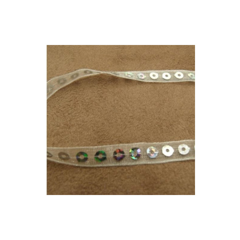 Ruban Pailleté Scintillante Blanc Sur Organza 7 mm