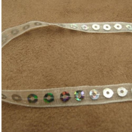 Ruban Pailleté Scintillante Blanc Sur Organza 7 mm