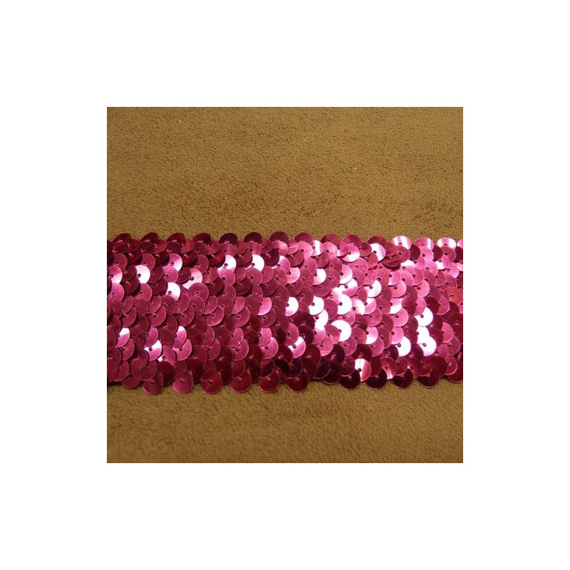 Galon Stretch Paillette Elastique Rose 50 mm