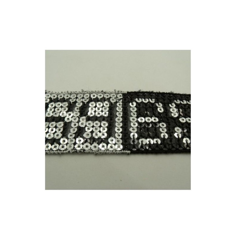 Ruban Pailleté Noir Et Argent 40 mm