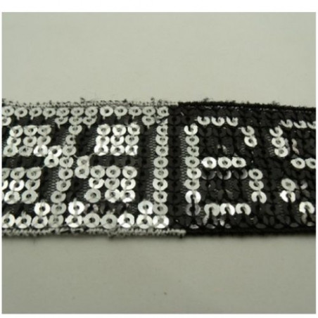 Ruban Pailleté Noir Et Argent 40 mm