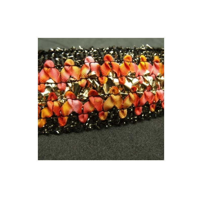 Ruban Pailleté Rouge Orange Et Or Sur Fond Noir 35 mm