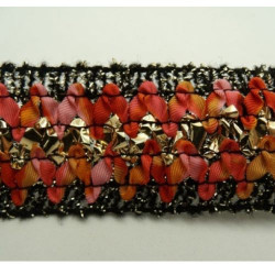 Ruban Pailleté Rouge Orange Et Or Sur Fond Noir 35 mm