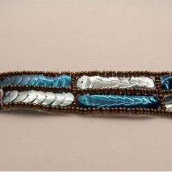 Ruban Pailleté Bleu Turquoise Et Argent 20 mm