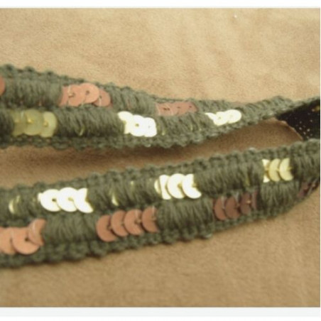 Ruban Paillette Lainage Vert Marron & Or 20 mm